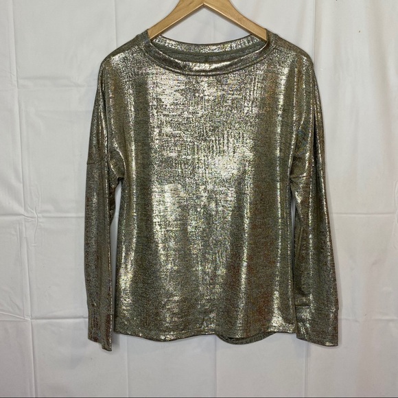 Fourteenth‎ Place Gold Silver Metallic Front Knot Top- Small Long Sleeve - Picture 5 of 7